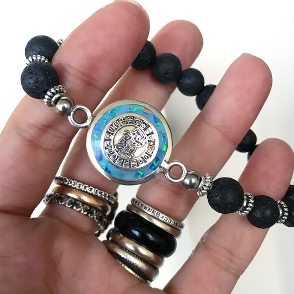 Sterling silver opal aztec mayan mexican coin - Picture 2 of 8